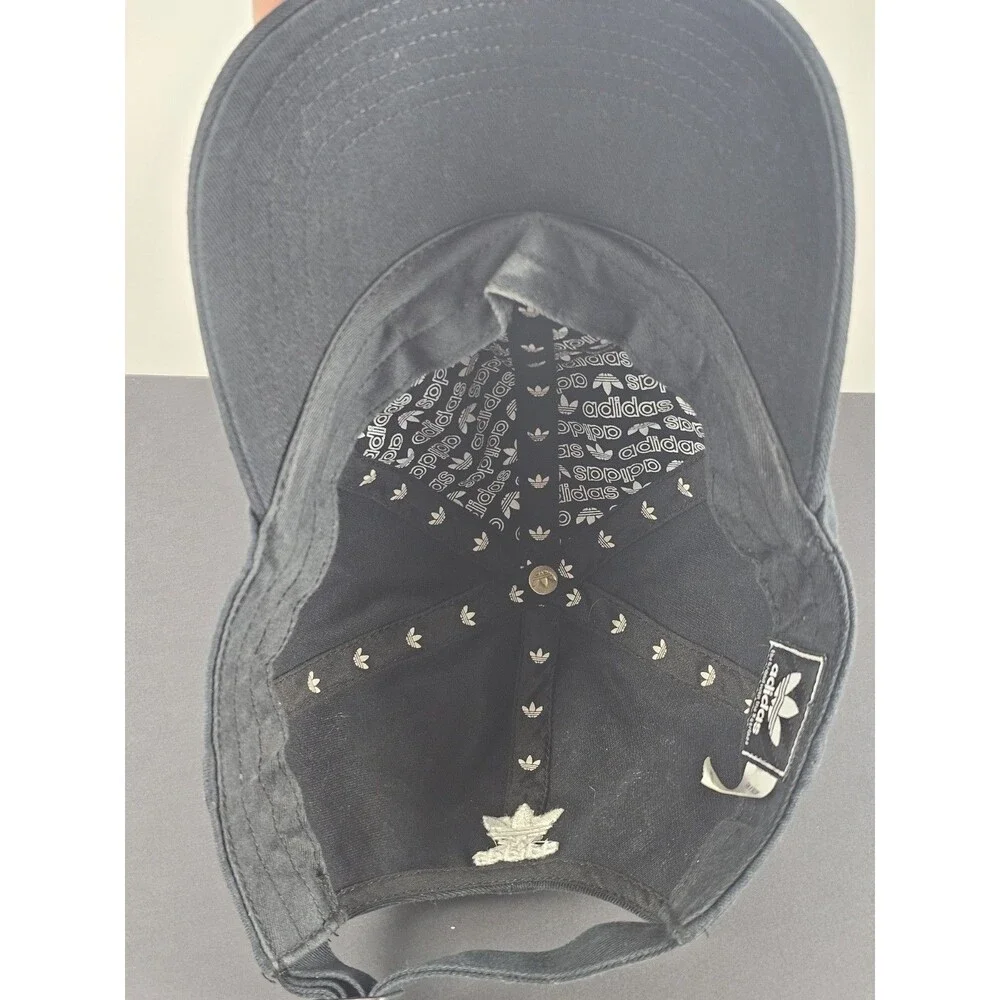 Adidas Baseball Hat Cap Strap Back Black Small White Logo Trefoil Adjustable